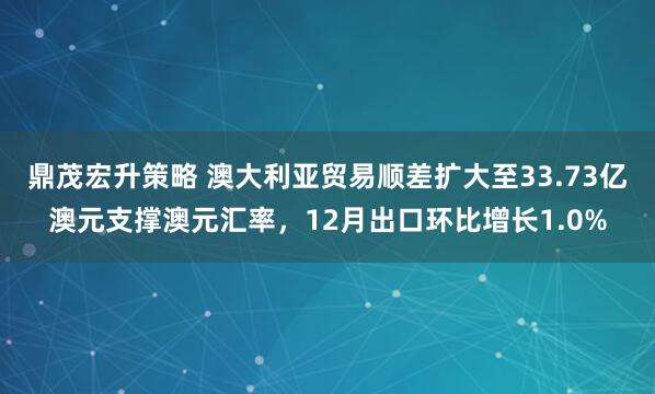 鼎茂宏升策略 澳大利亚贸易顺差扩大至33.73亿澳元支撑澳元汇率，12月出口环比增长1.0%